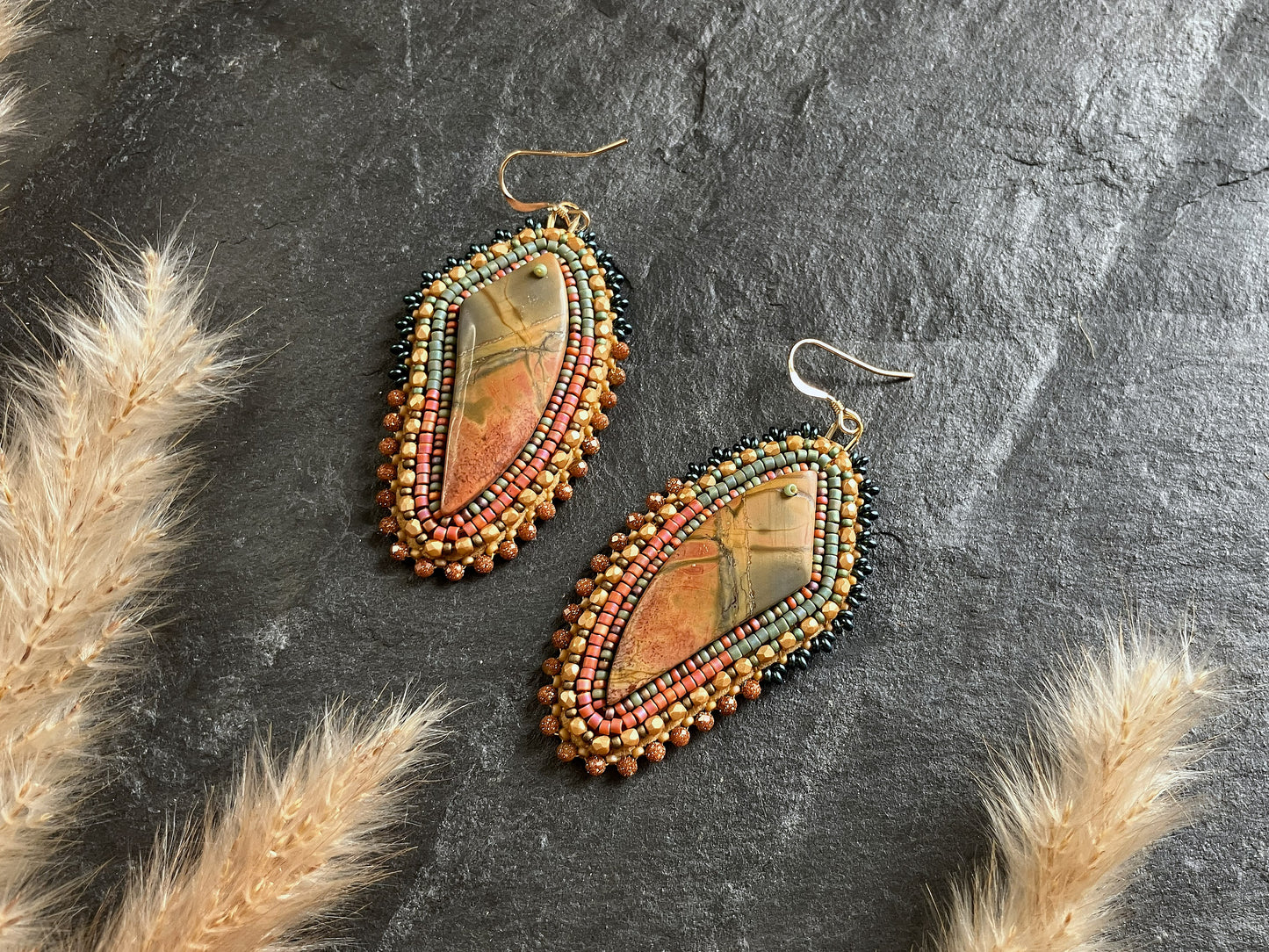 Dangle earrings "Raquel" with jasper - forest green & red