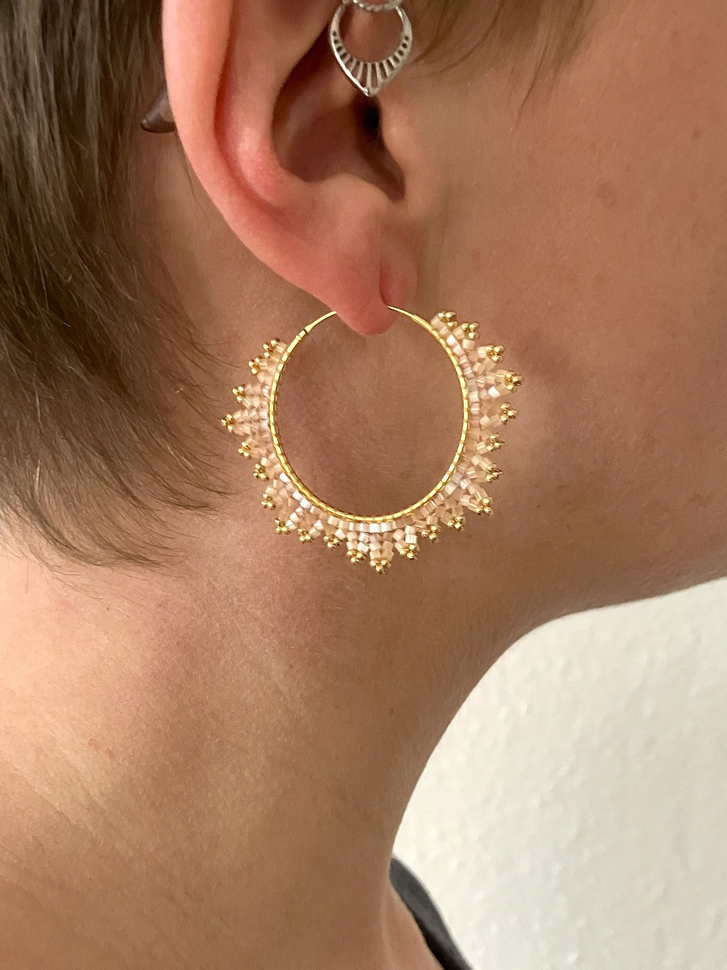 Silver hoop earrings "Estelle" - pastel spring