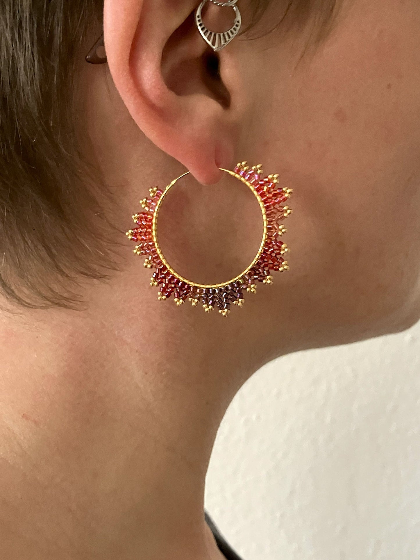 Gold-plated hoop earrings "Estelle" - ruby