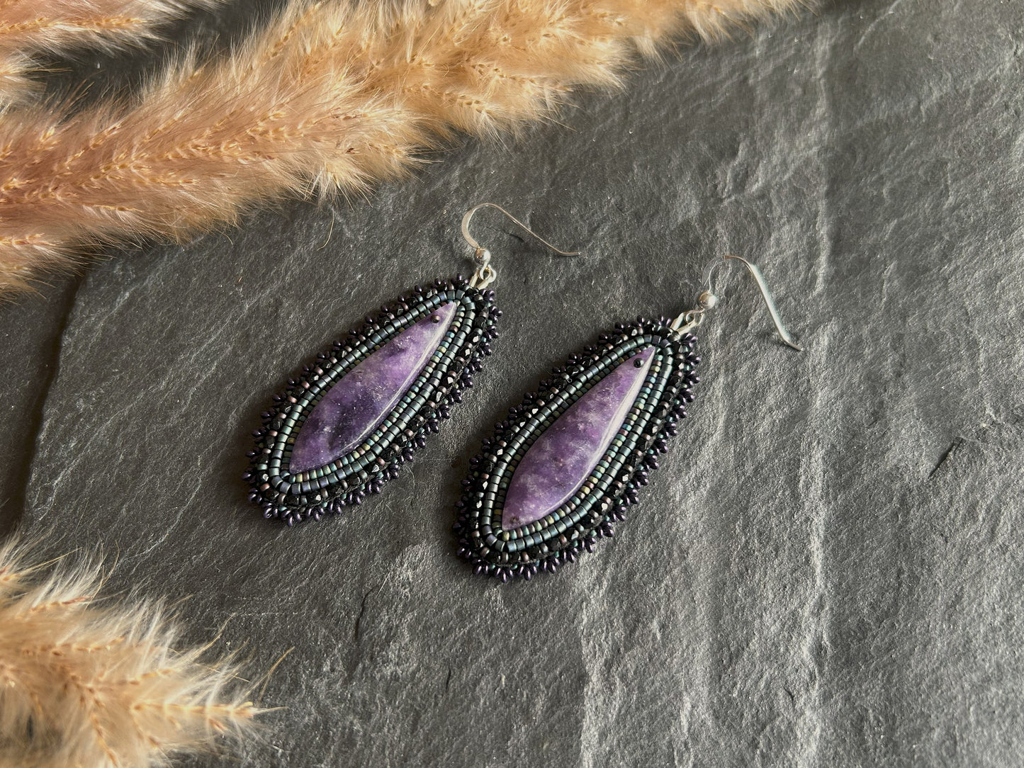 Dangle earrings "Raquel" with lepidolite - dark galaxy