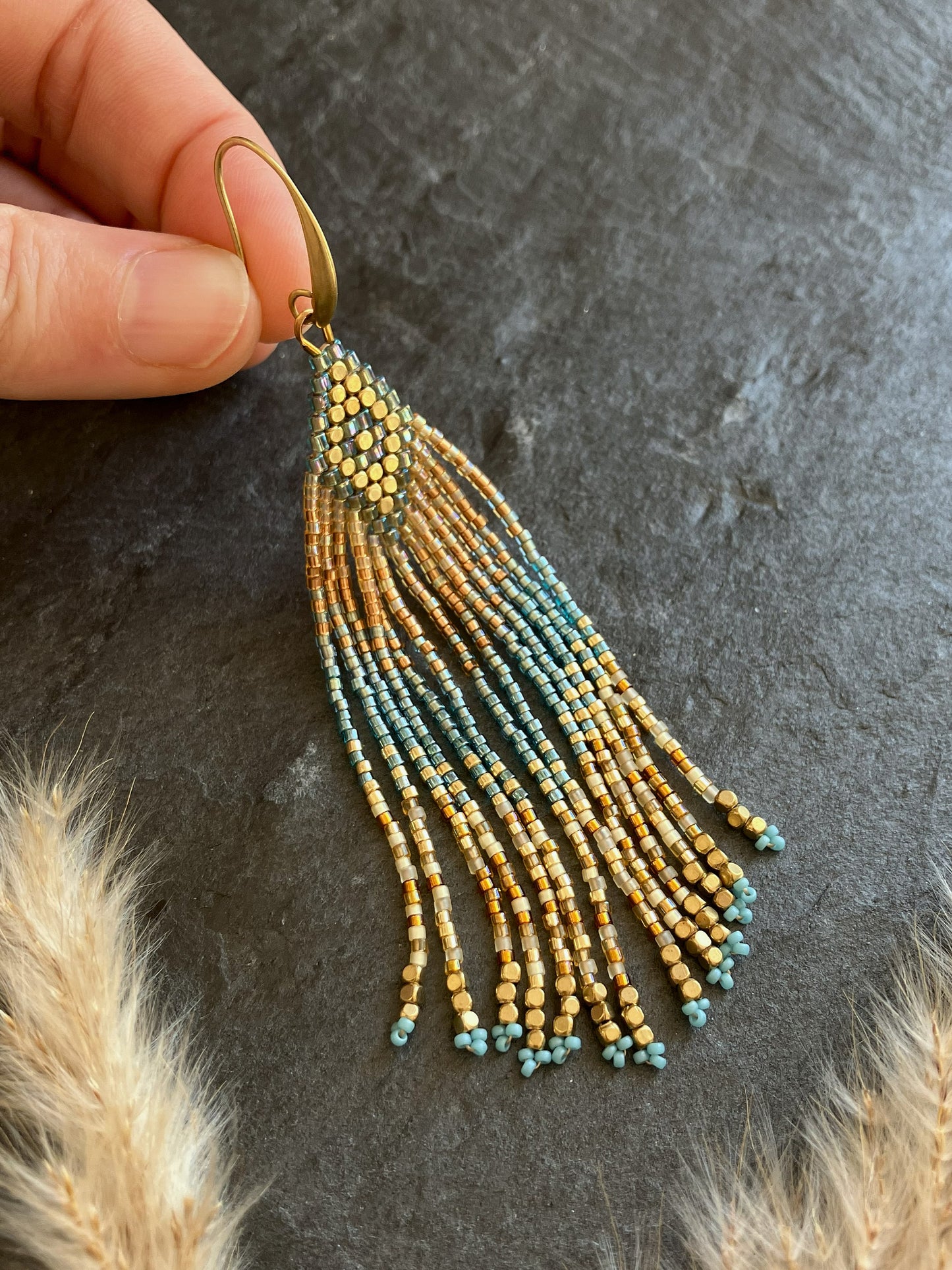 Fringe earrings "Luano" - turquoise & gold