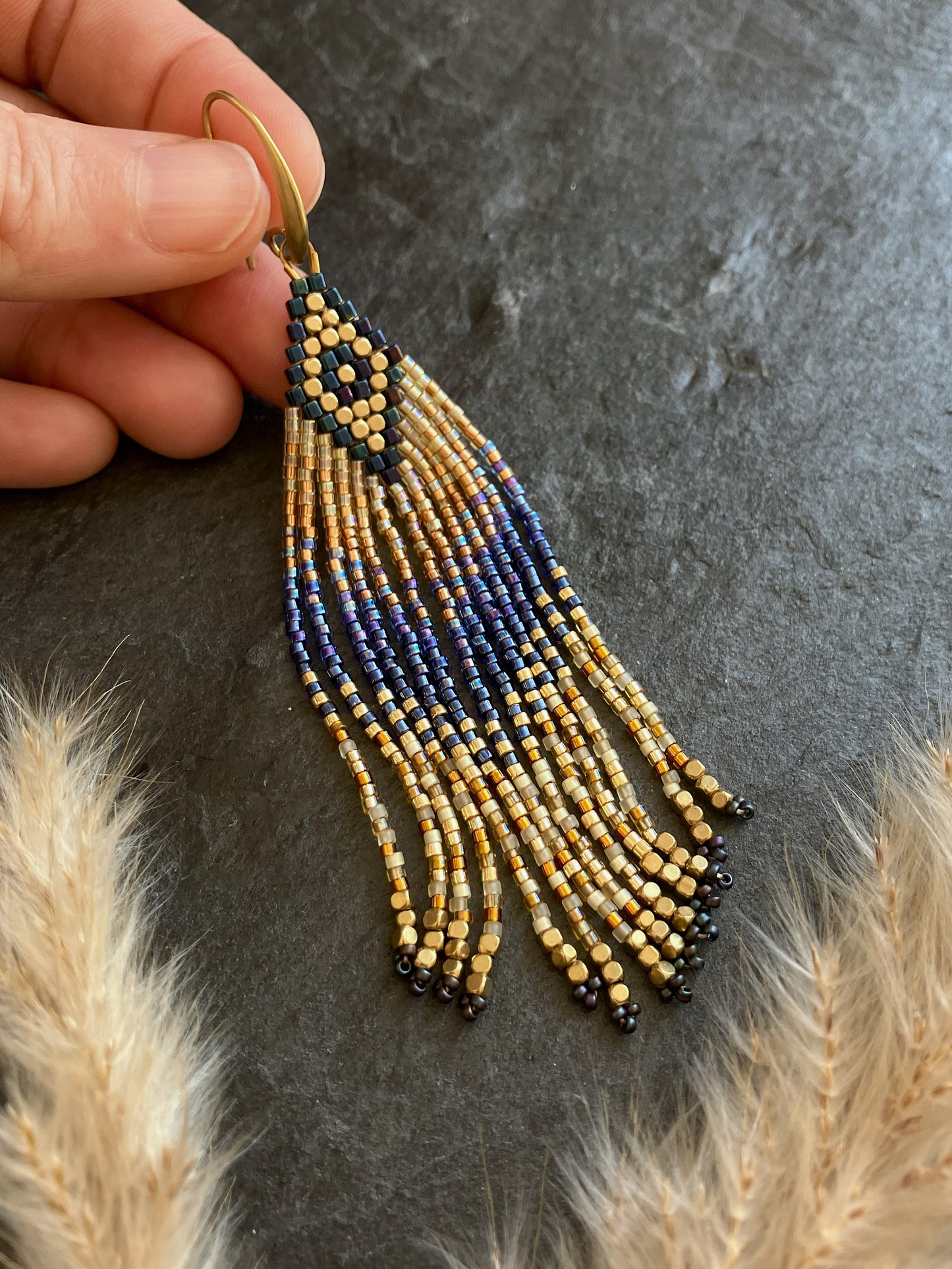 Fringe earrings "Luano" - deep blue & gold
