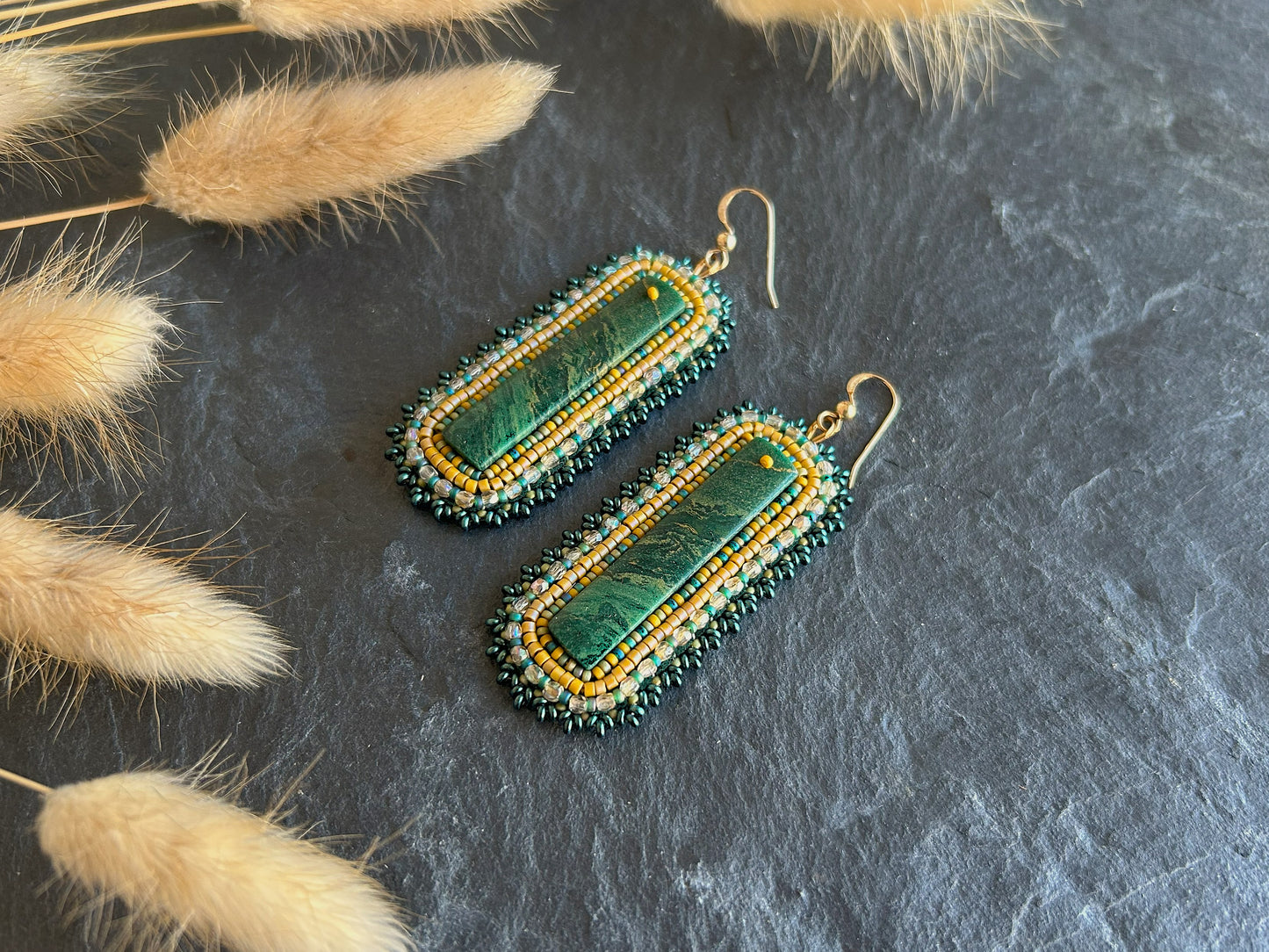 Dangle earrings "Raquel" with African jade - yellow & green