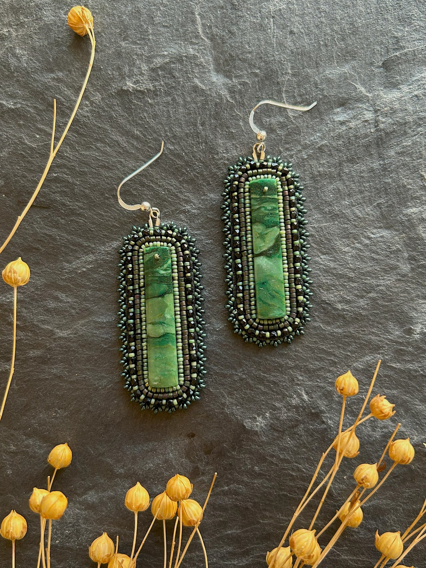 Dangle earrings "Raquel" with African jade - black & green