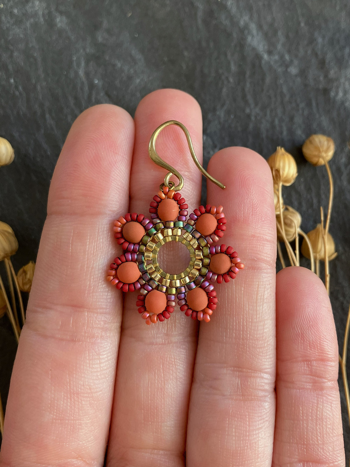 Woven earrings "Girasol" - setting sun