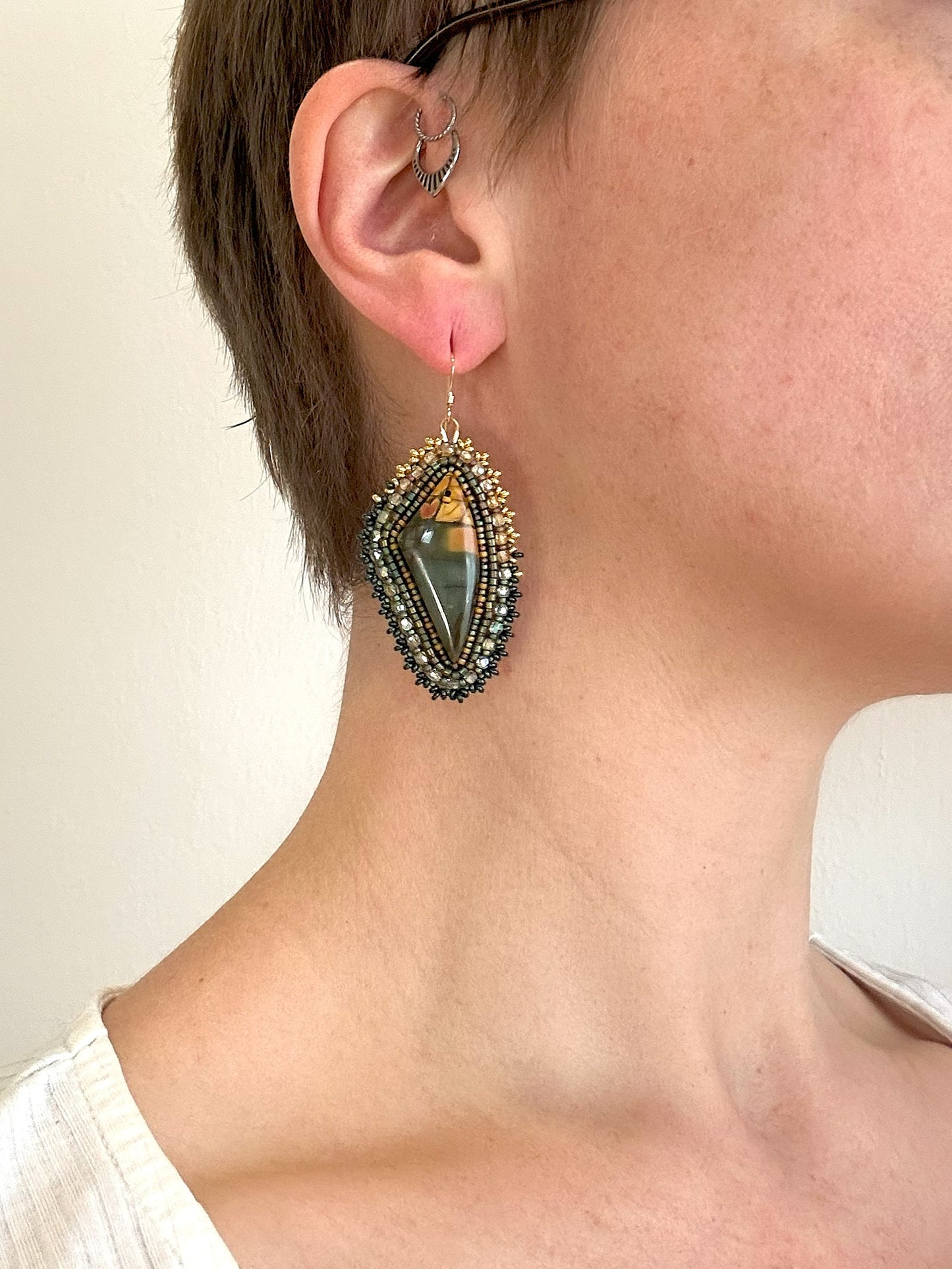 Dangle earrings "Raquel" with jasper - gold & moss