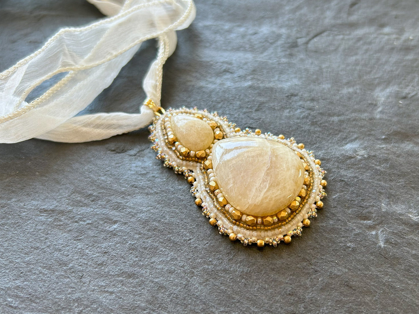 Statement moonstone necklace pendant with premium glass beads