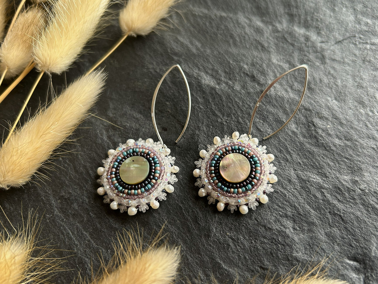 Dangle earrings "Melody" with abalone shell - lilac