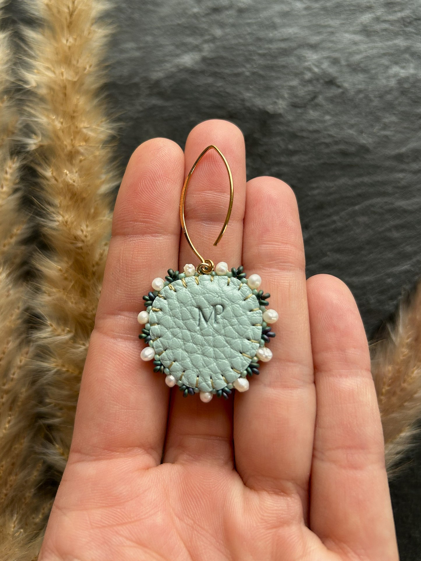 Dangle earrings "Melody" with abalone shell - dark turquoise & love heart