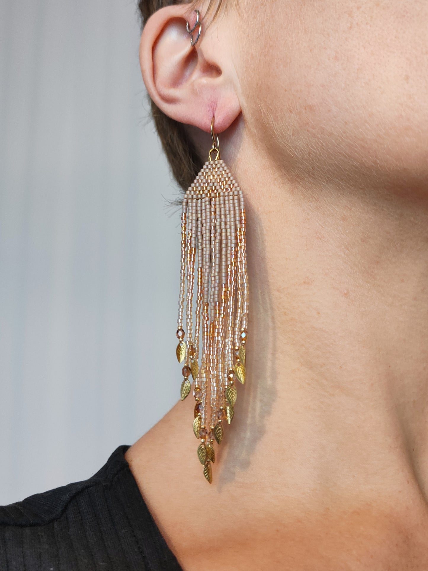 Fringe earrings "Faunus" with tribal-inspired design - muted purple