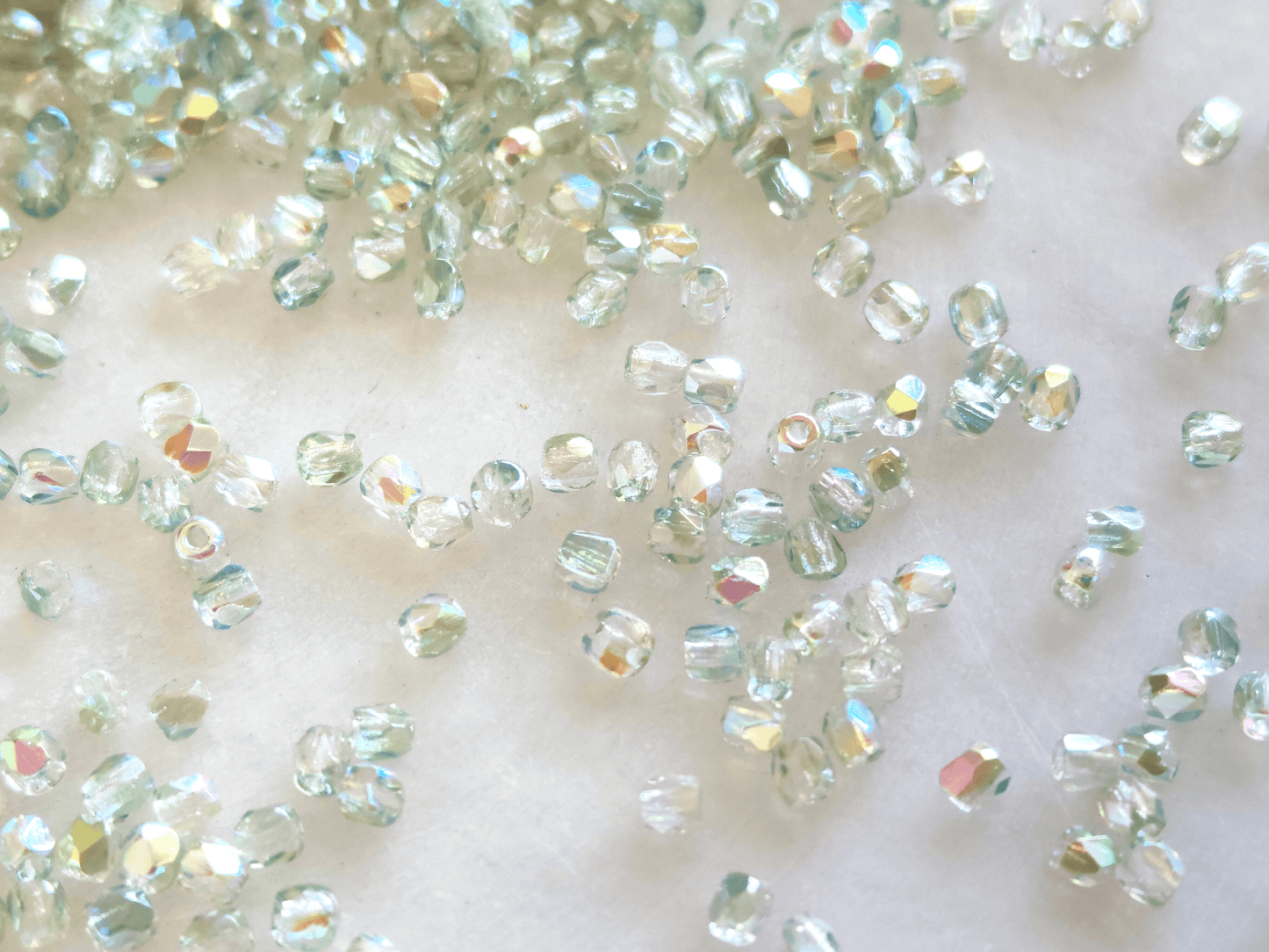 2mm fire-polished beads - pastel sage green half AB