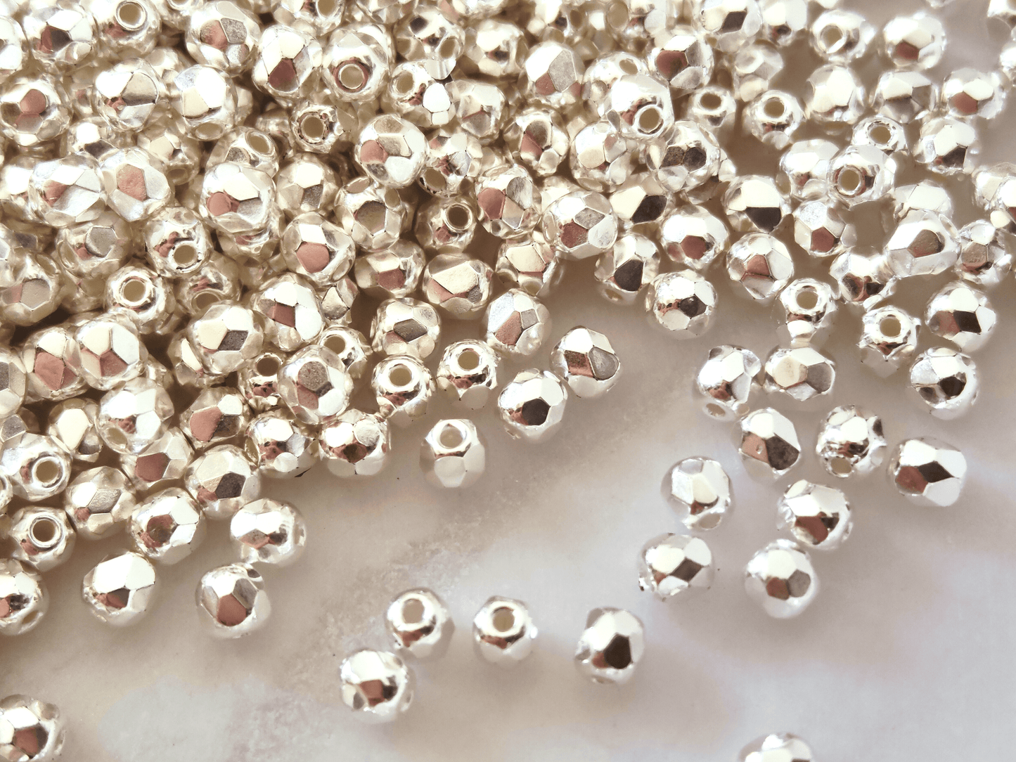 3mm fire-polished beads - metallic silver