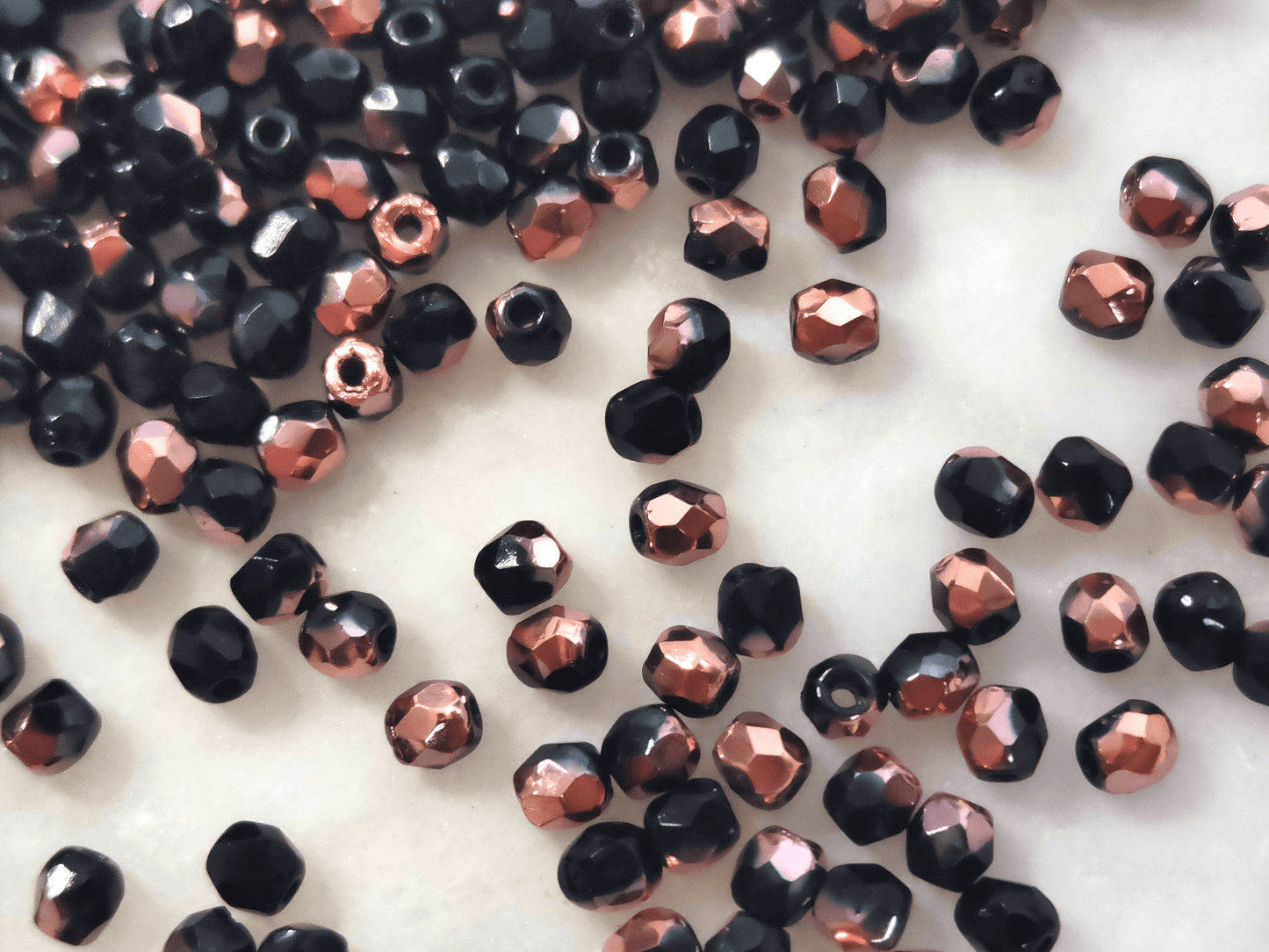 3mm fire-polished beads - black & half copper