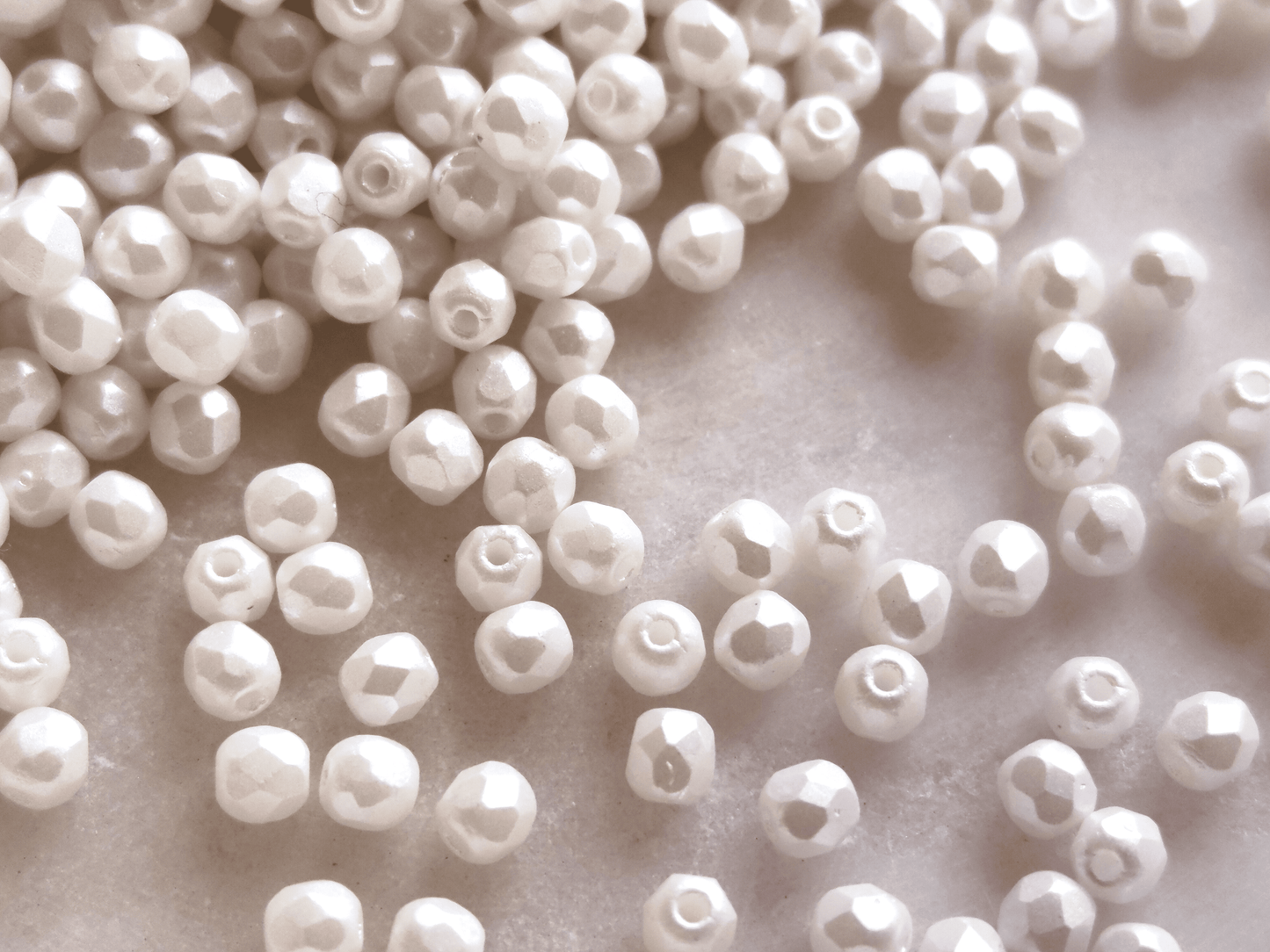 3mm fire-polished beads - white pearlescent