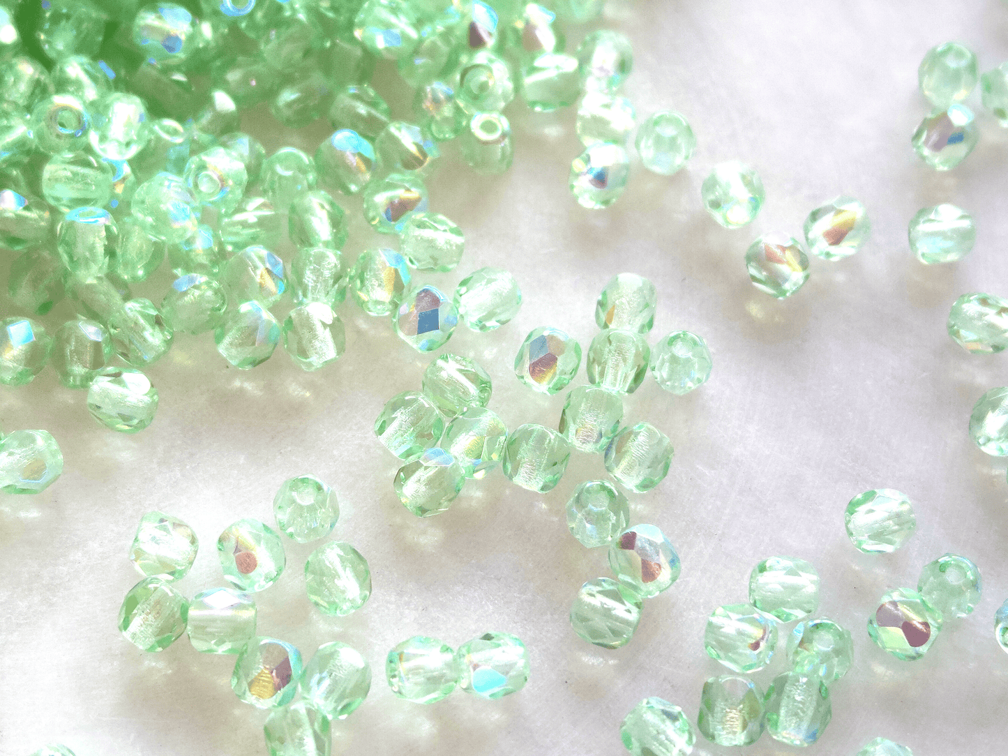 3mm fire-polished beads - pastel mint green iris