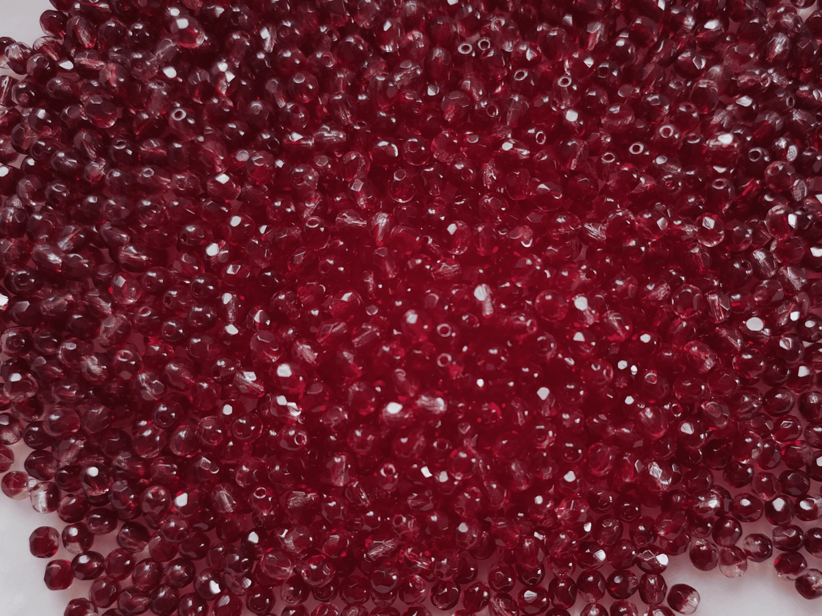 4mm Glasschliffperlen - Farblos & Dunkelrot