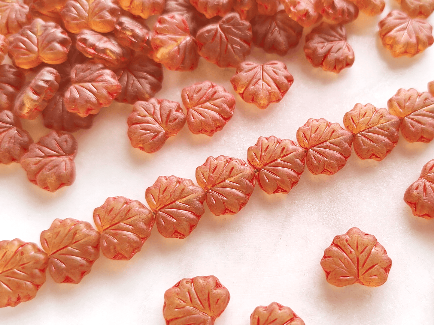 Vine leaf beads 13mm - green & red