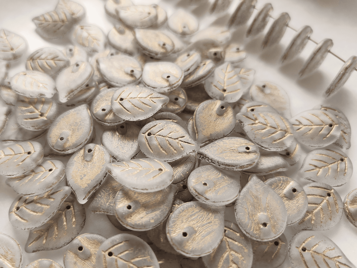 Apple tree leaf beads 18mm - matt colorless & gold