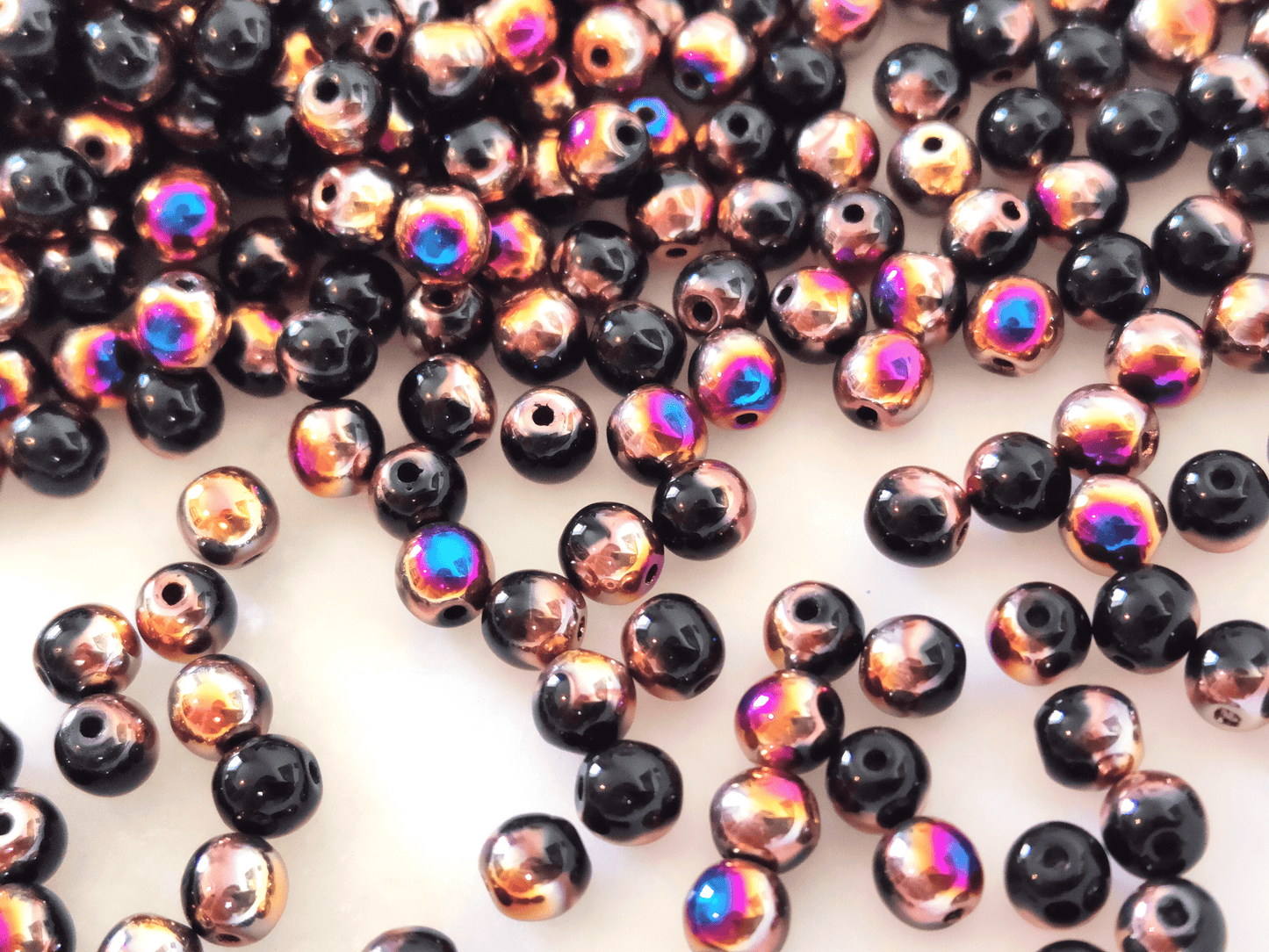 4mm round beads - black, pink & gold