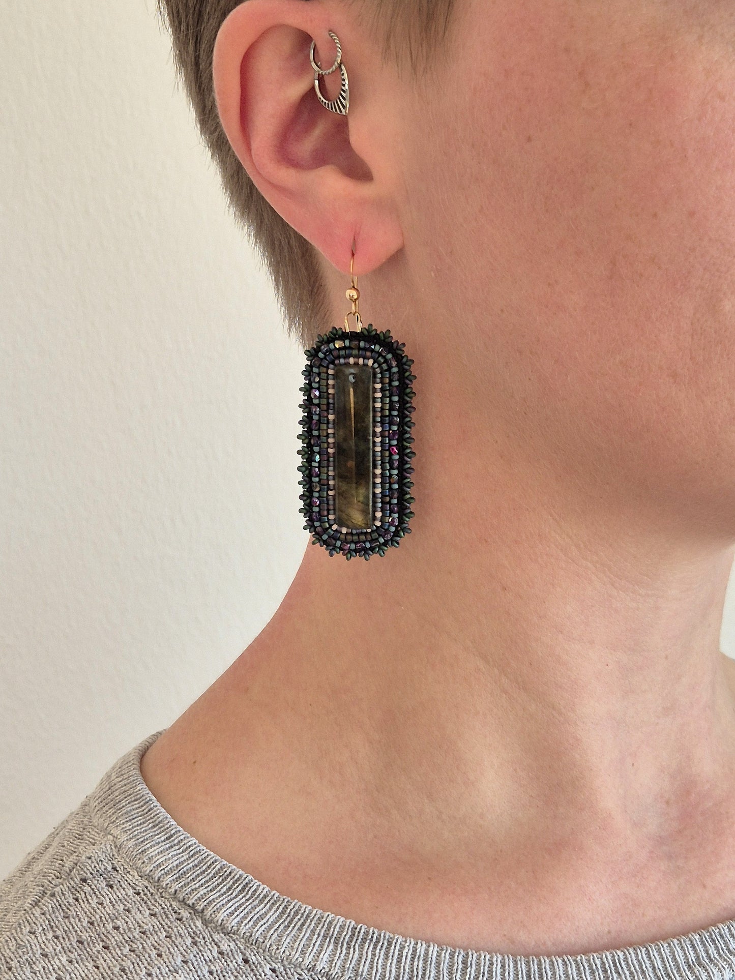 Dangle earrings "Raquel" with labradorite - turquoise & purple