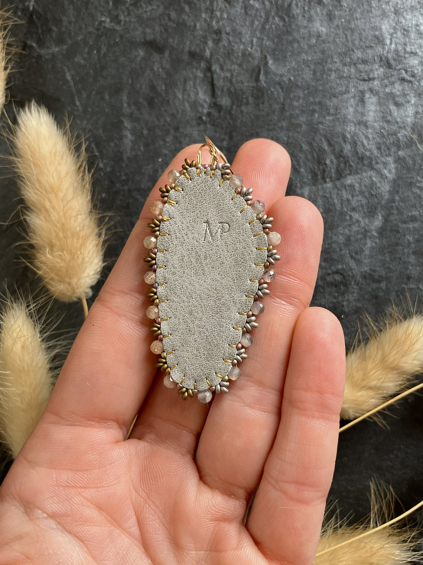 Dangle earrings "Raquel" with jasper - mustard yellow & light grey