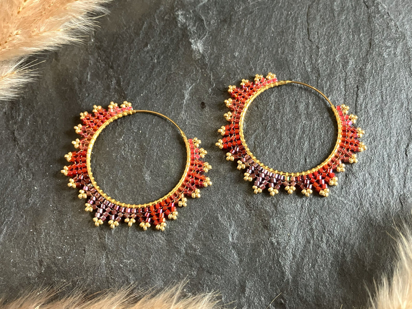 Gold-plated hoop earrings "Estelle" - ruby