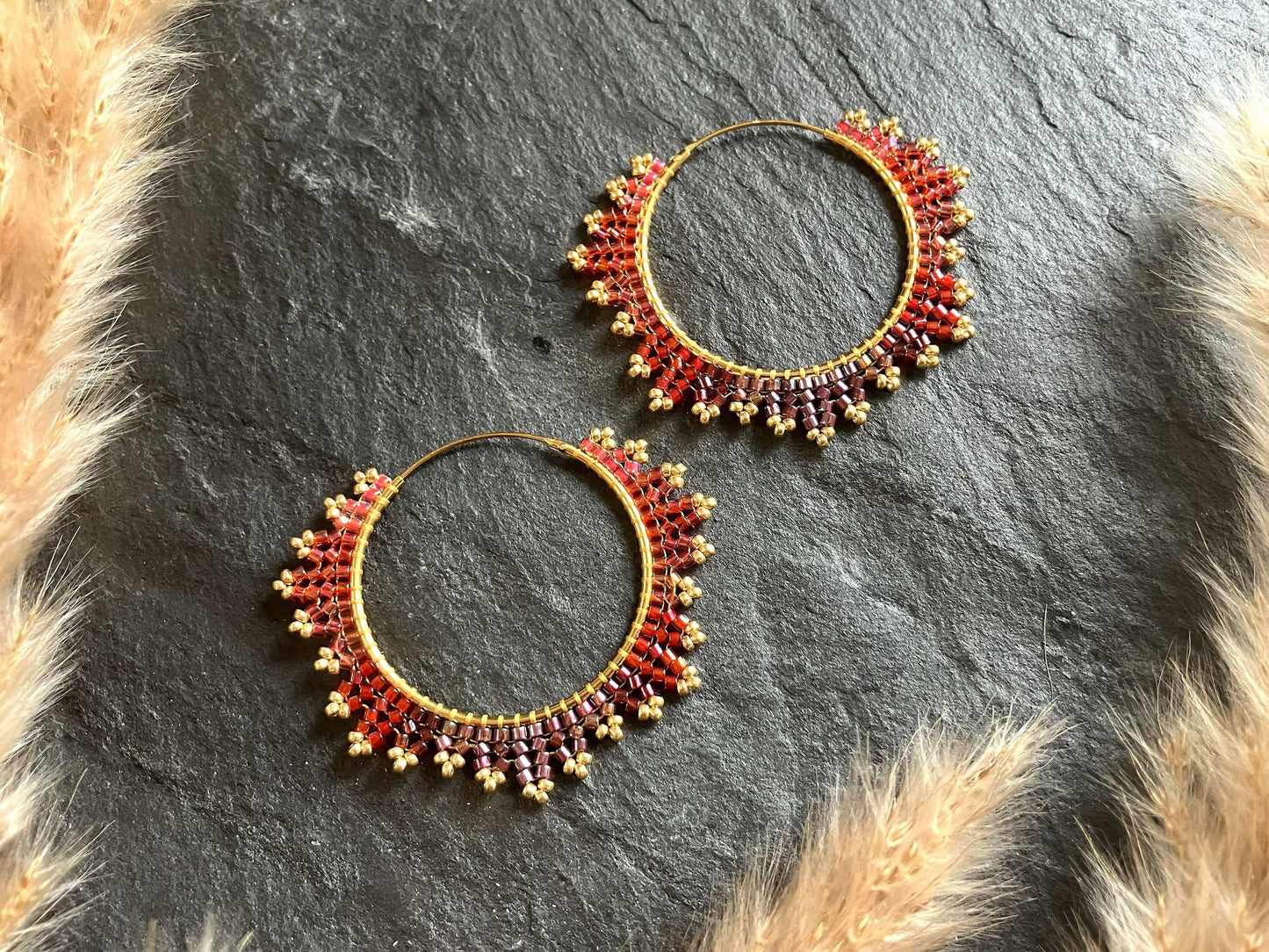 Gold-plated hoop earrings "Estelle" - ruby