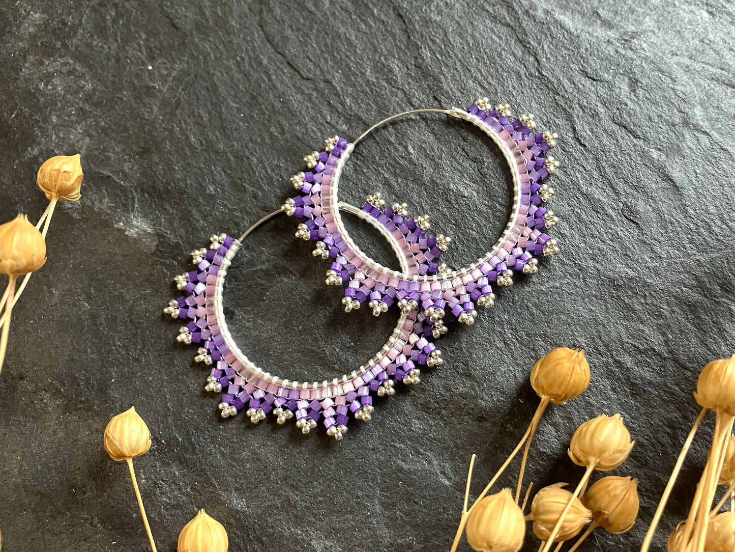 Silver hoop earrings "Estelle" - lavender
