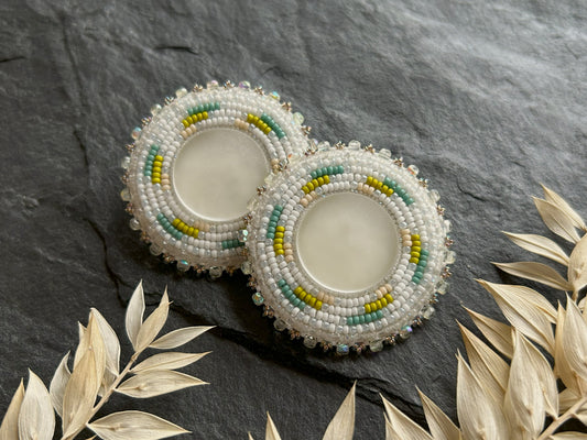 Disk earrings "Camila" with frosted glass - spring