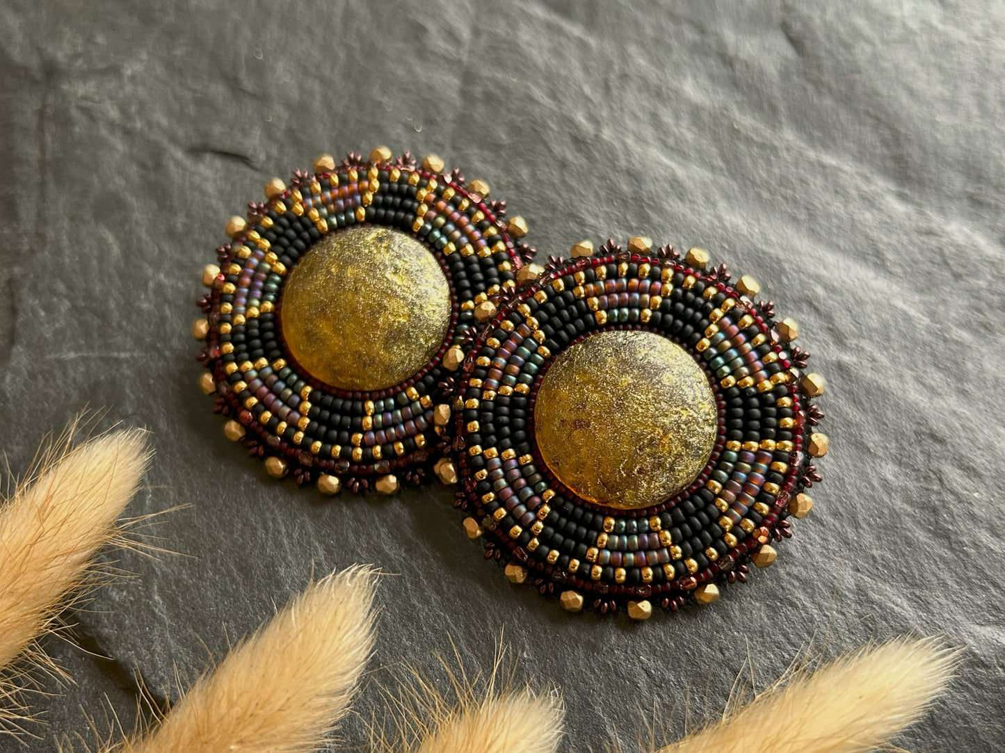 Disk earrings "Afonso" with etched glass - dark red