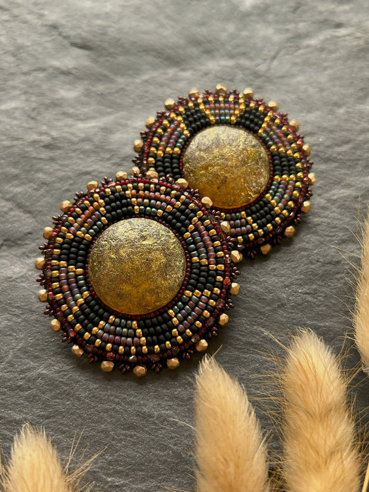 Disk earrings "Afonso" with etched glass - dark red