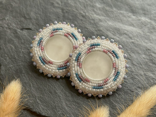 Disk earrings "Camila" with frosted glass - pastel purple