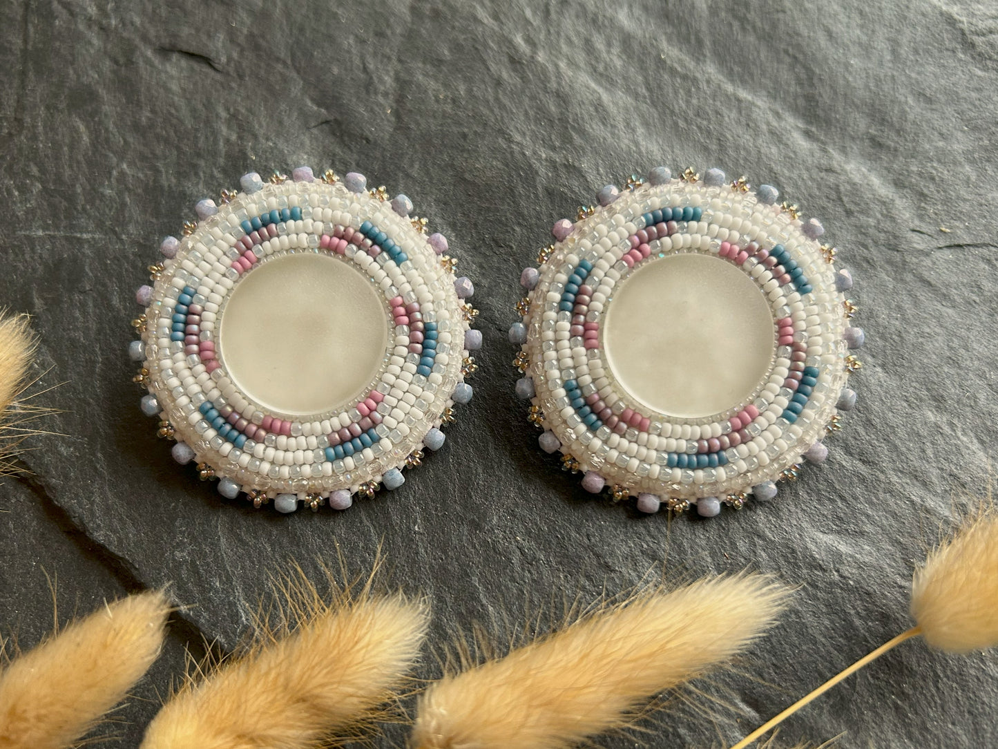 Disk earrings "Camila" with frosted glass - pastel purple