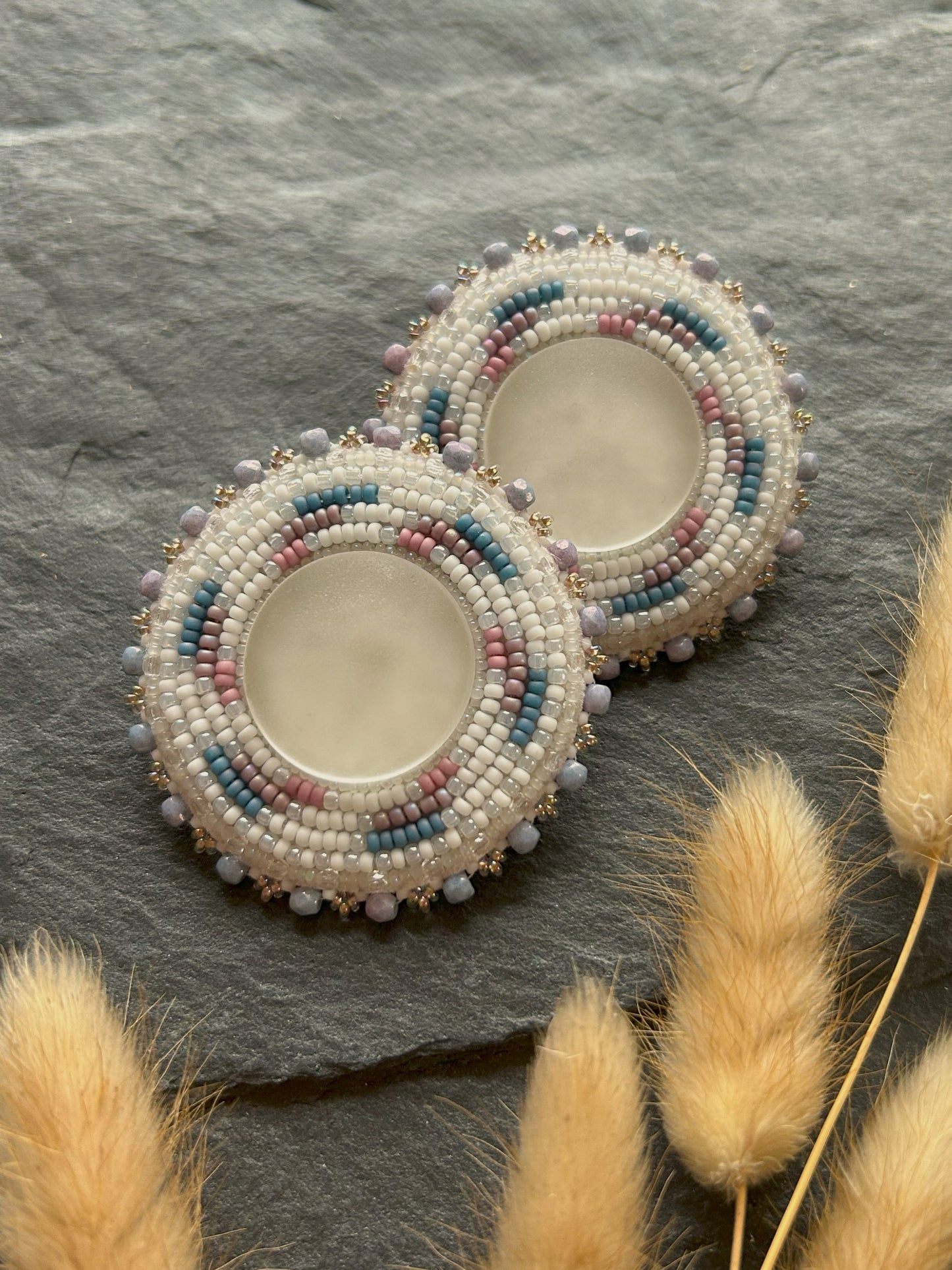 Disk earrings "Camila" with frosted glass - pastel purple