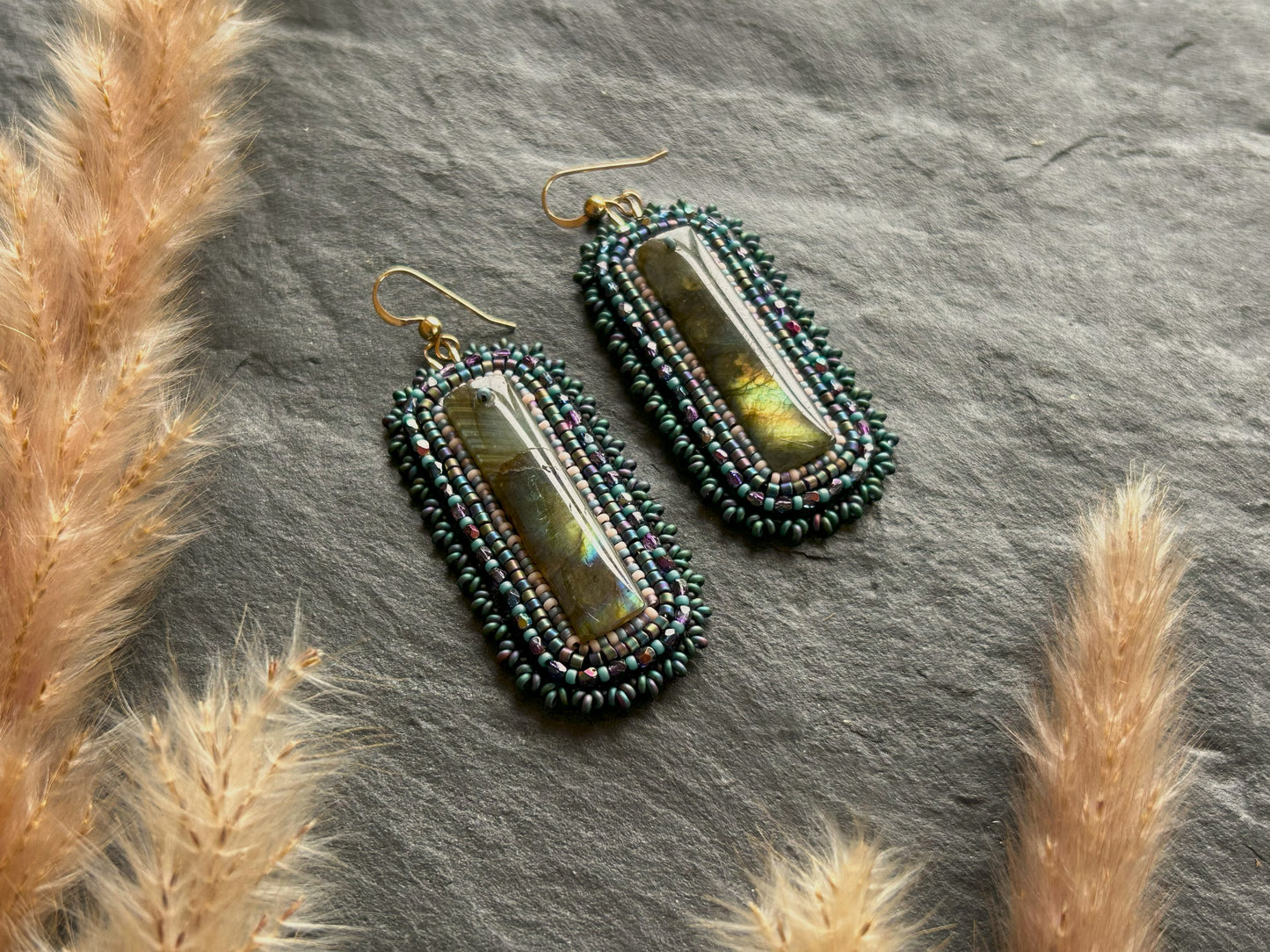 Dangle earrings "Raquel" with labradorite - turquoise & purple
