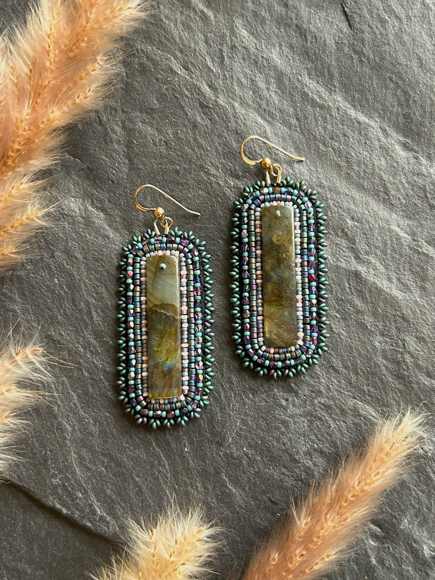 Dangle earrings "Raquel" with labradorite - turquoise & purple