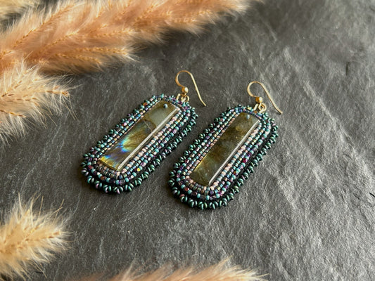 Dangle earrings "Raquel" with labradorite - turquoise & purple
