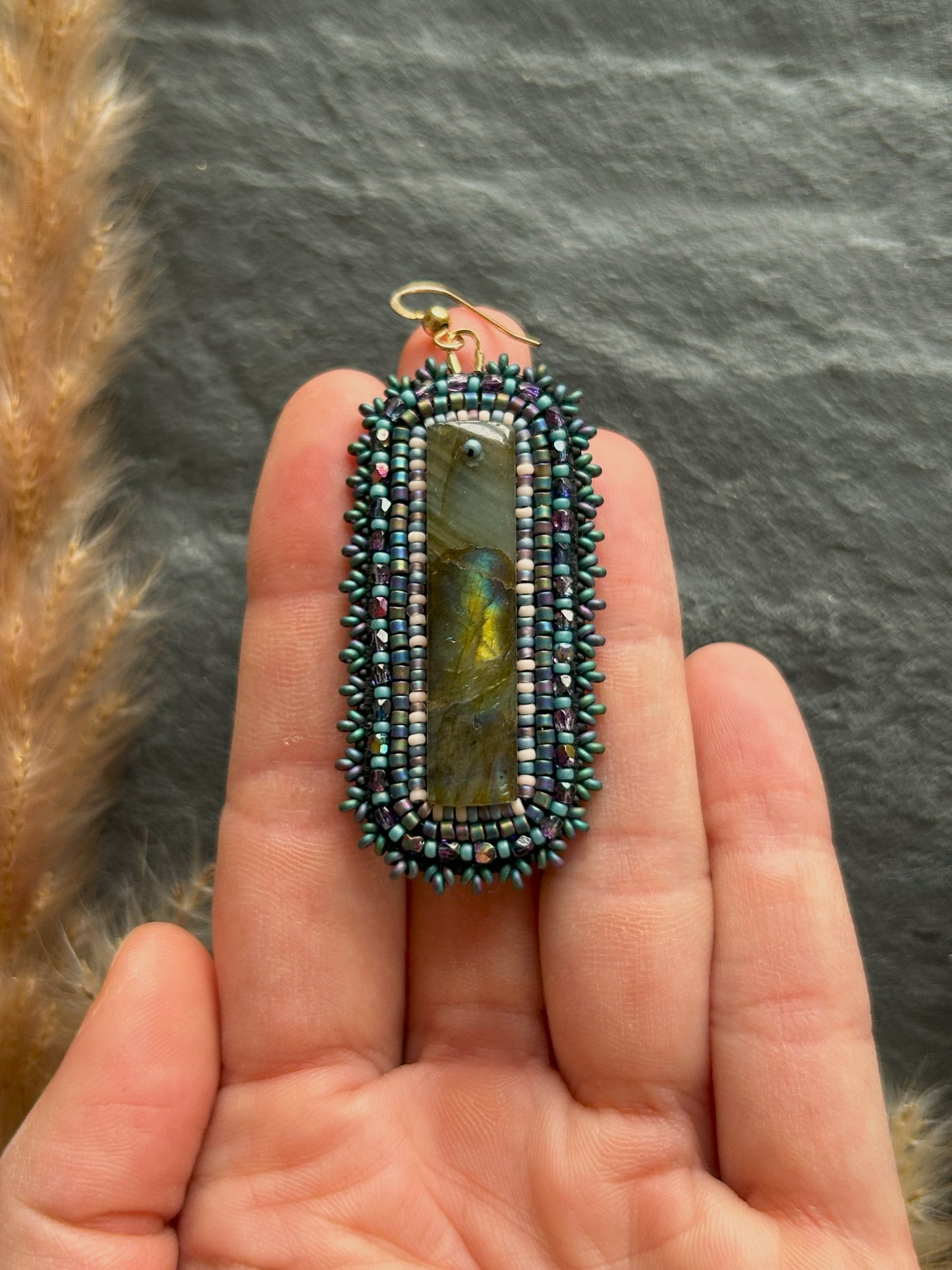 Dangle earrings "Raquel" with labradorite - turquoise & purple