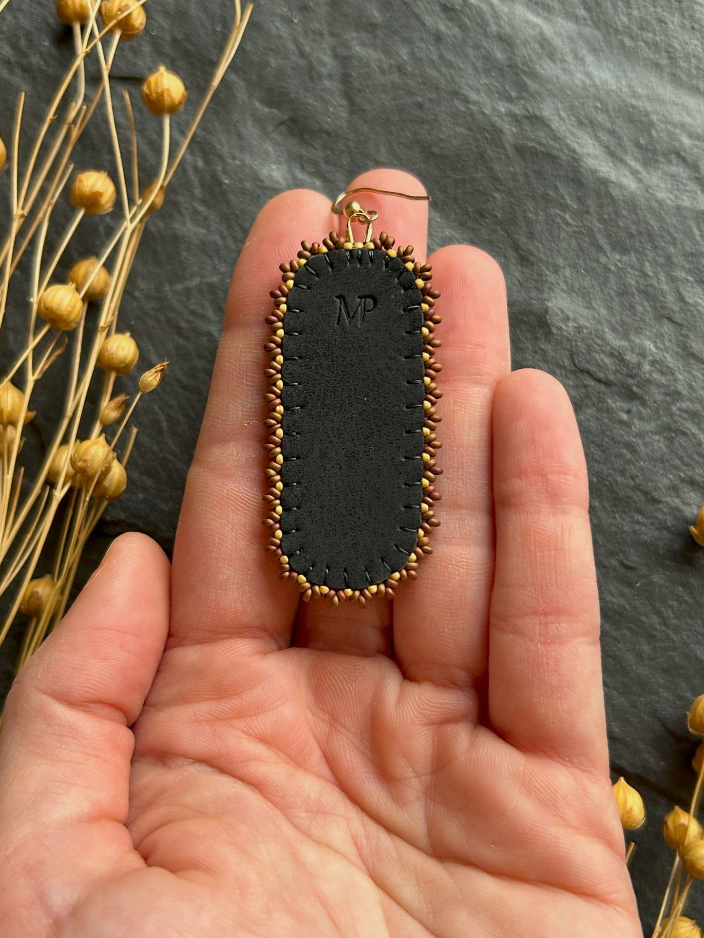 Dangle earrings "Raquel" with labradorite - bronze & violet