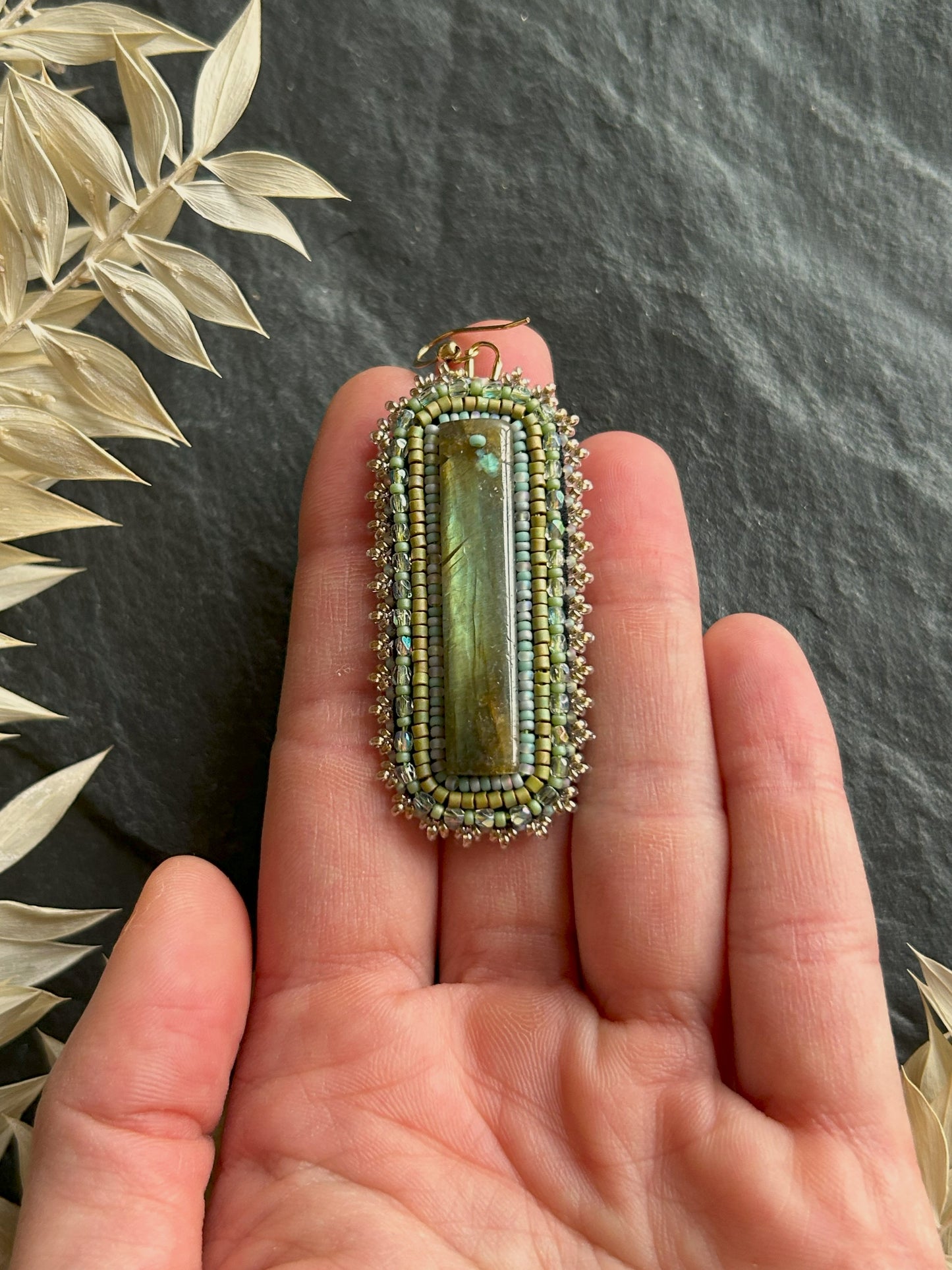 Dangle earrings "Raquel" with labradorite - mint green