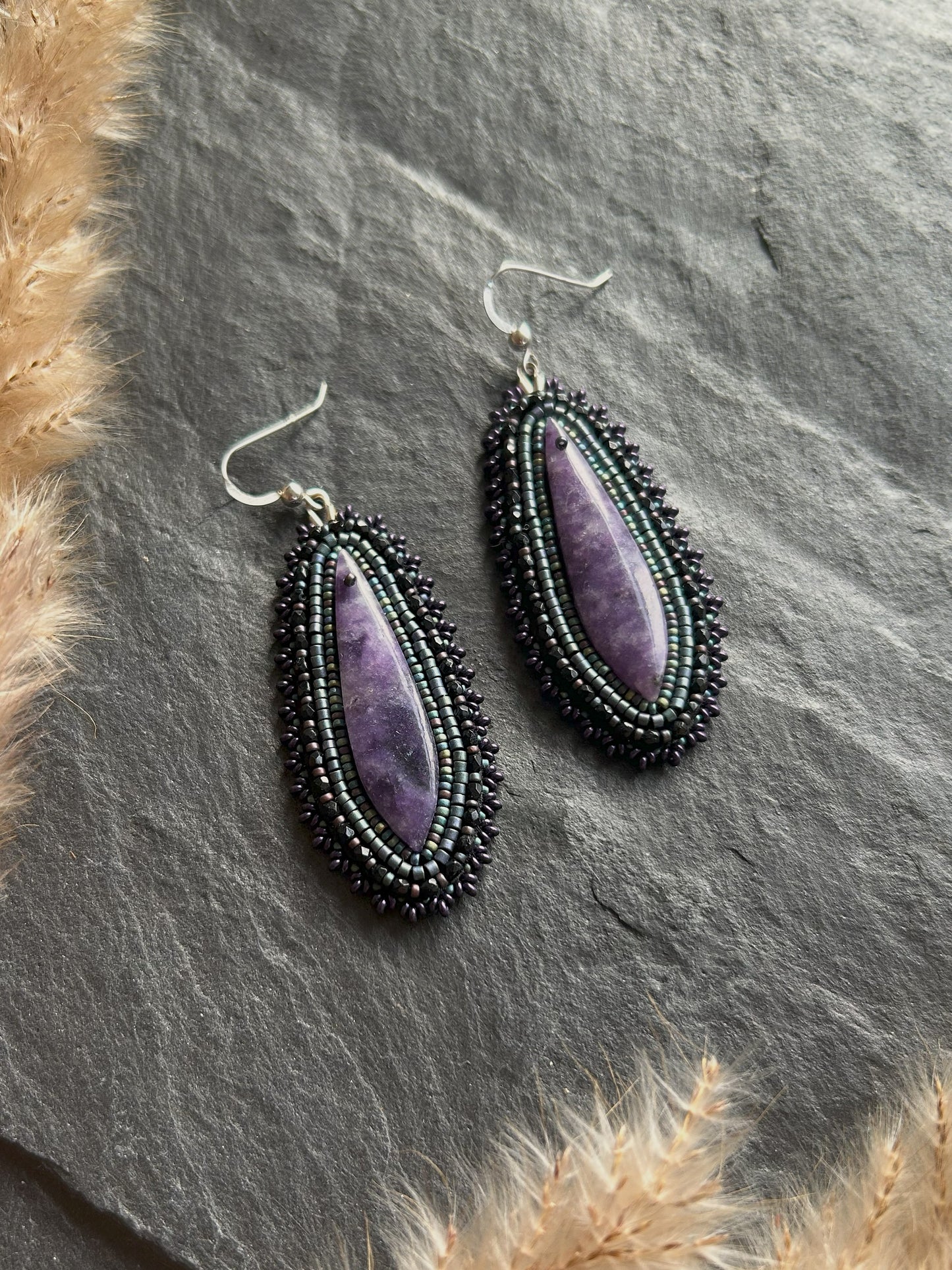 Dangle earrings "Raquel" with lepidolite - dark galaxy