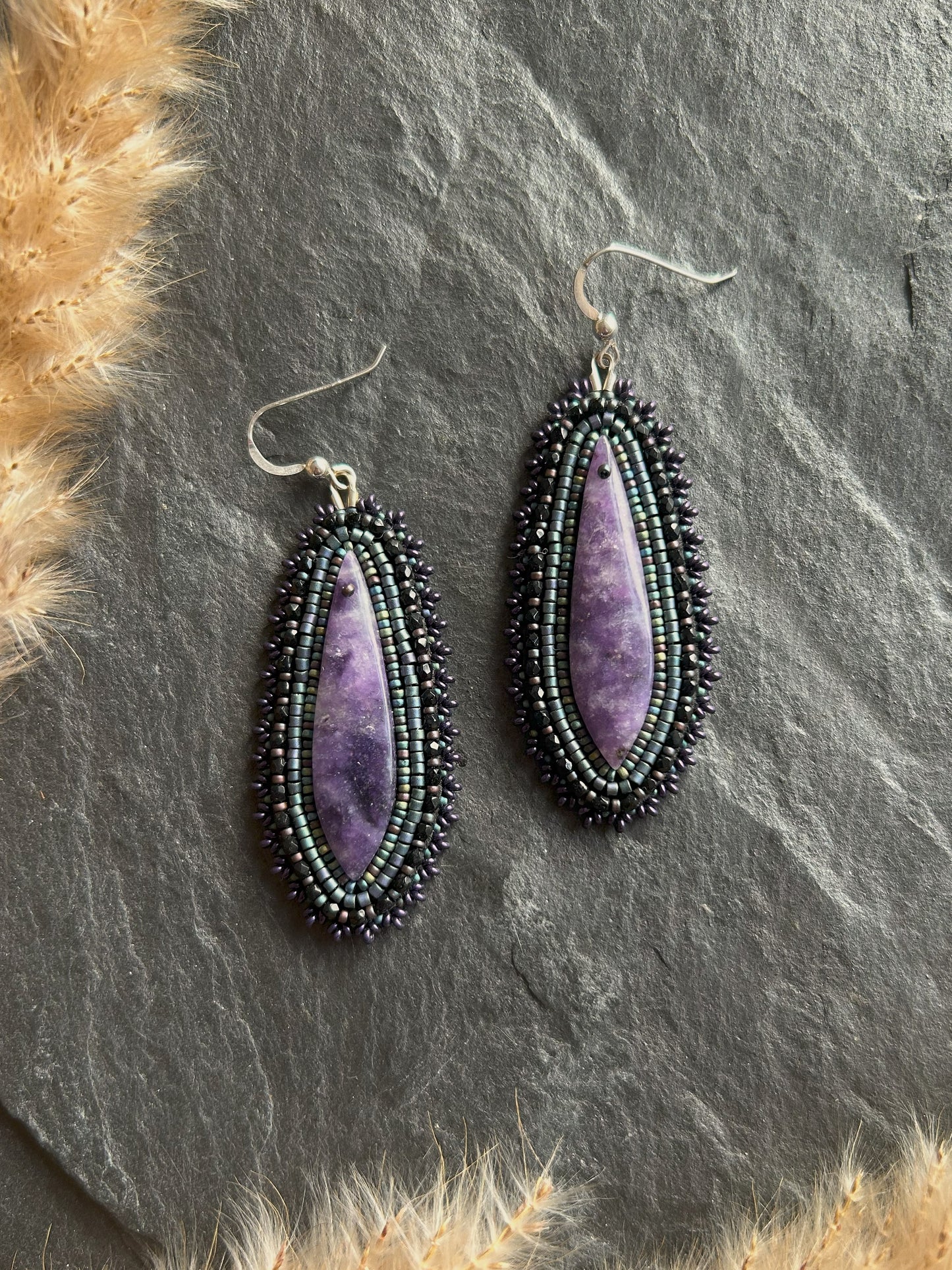 Dangle earrings "Raquel" with lepidolite - dark galaxy
