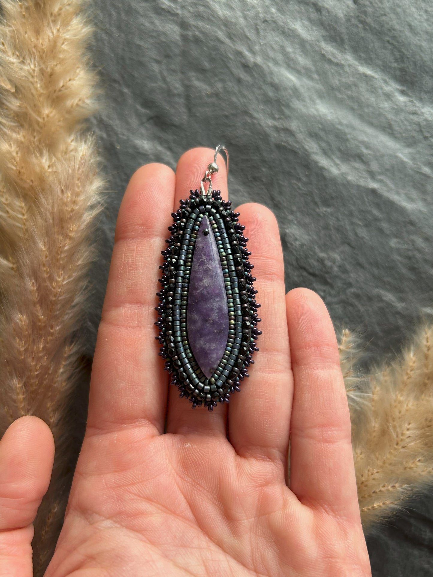 Dangle earrings "Raquel" with lepidolite - dark galaxy