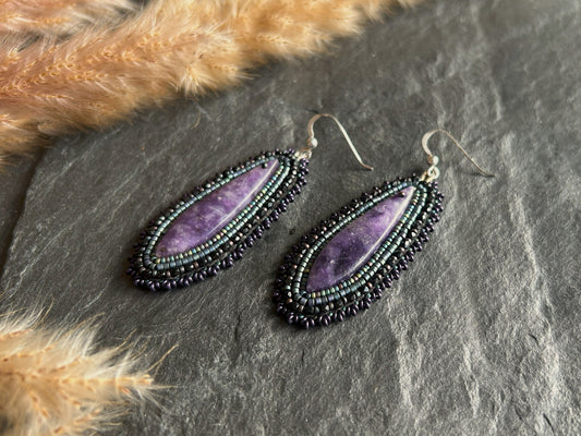 Dangle earrings "Raquel" with lepidolite - dark galaxy
