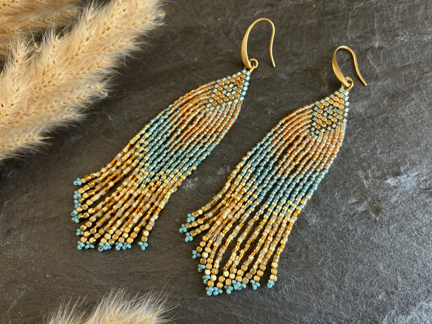Fringe earrings "Luano" - turquoise & gold