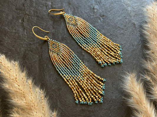 Fringe earrings "Luano" - turquoise & gold