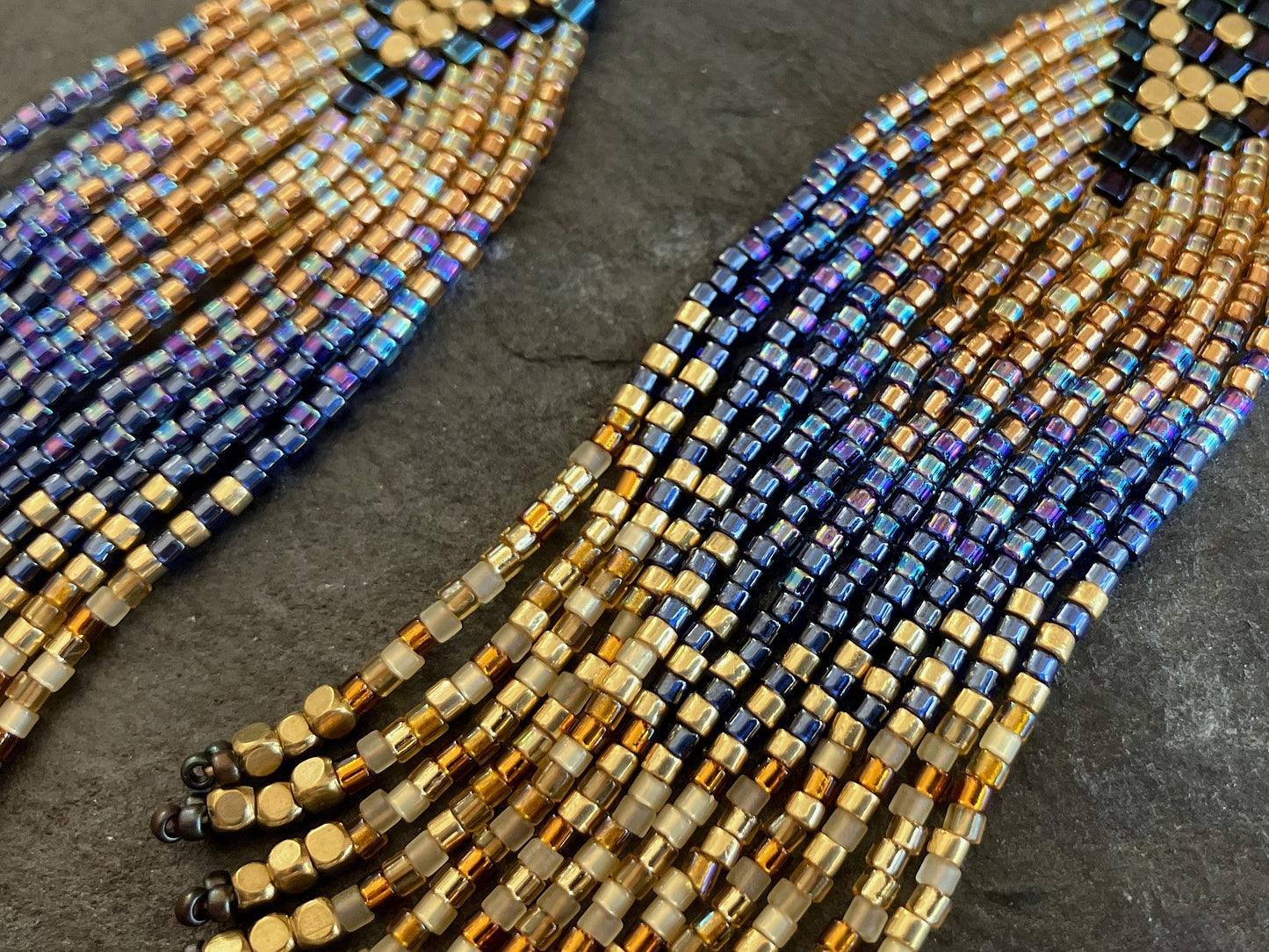 Fringe earrings "Luano" - deep blue & gold