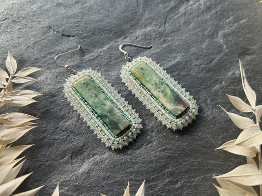 Dangle earrings "Raquel" with green jade - green & white