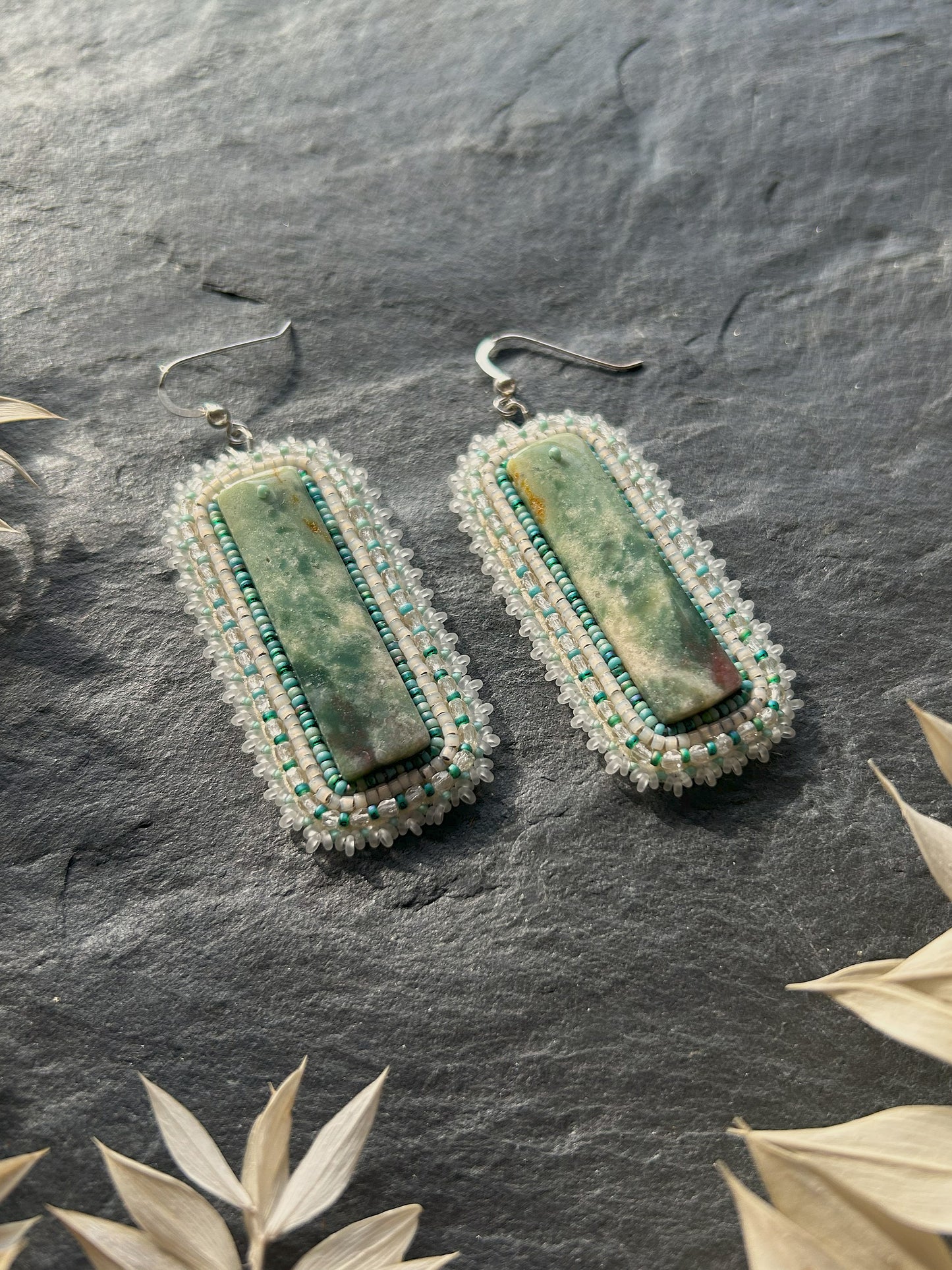 Dangle earrings "Raquel" with green jade - green & white
