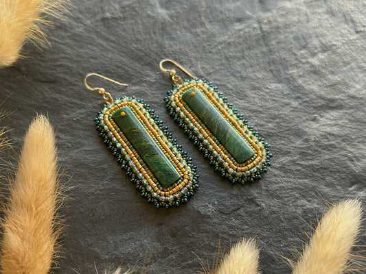 Dangle earrings "Raquel" with African jade - yellow & green